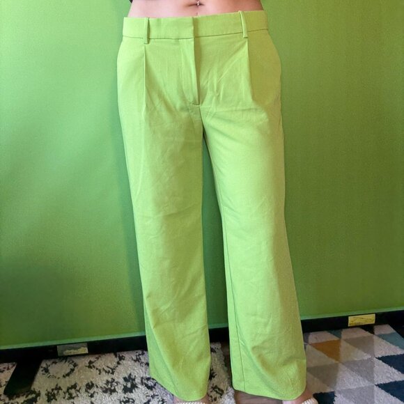 Bright neon green mid-rise suit pants / Straight leg trousers / H&M / 12 - Picture 1 of 6